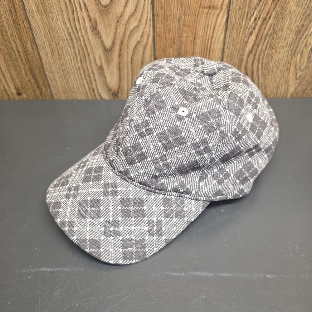 Free People Hat‎ Cap Strap Back Womens Adjustable Gray Plaid 100% Cotton